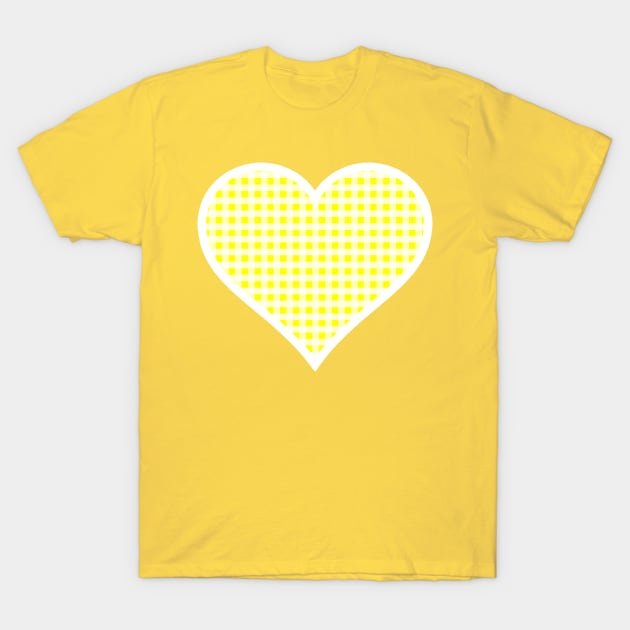 Yellow and White Gingham Heart T-Shirt by bumblefuzzies